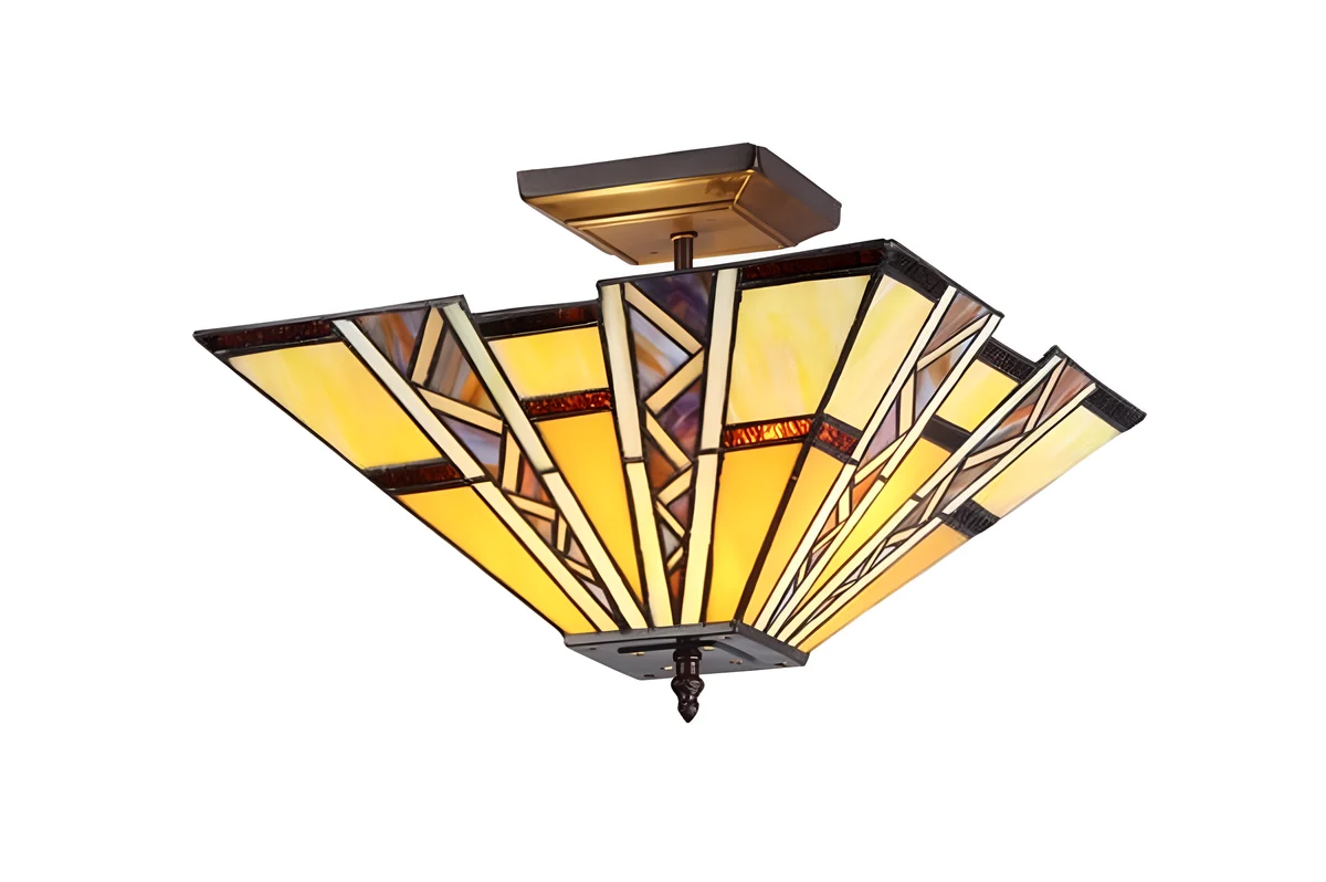 Chloe Lighting CH33226MI14-UF2 Progressive Tiffany-Style 2 Light Mission Semi-Flush Ceiling Fixture 14`` Shade