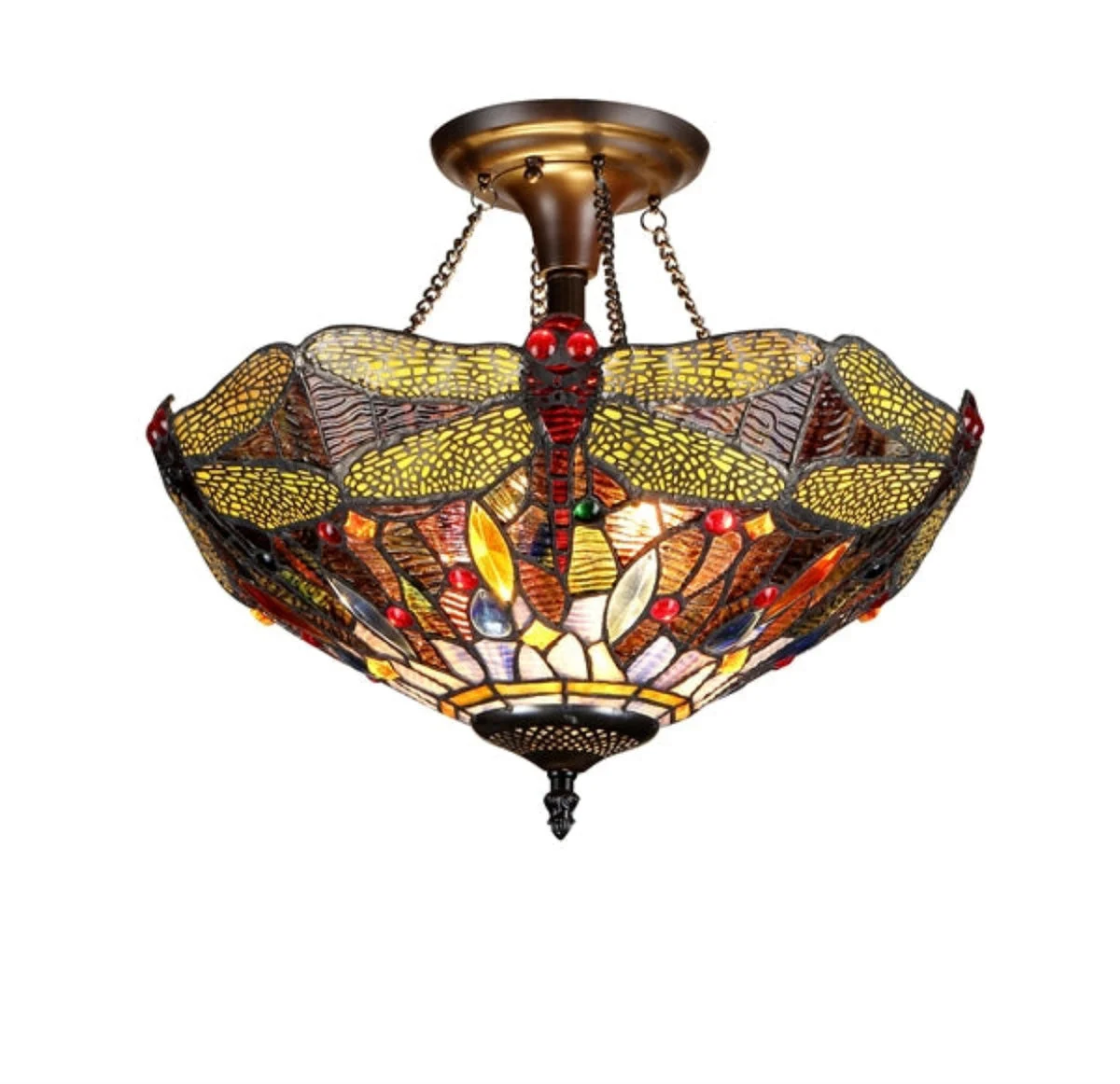 Chloe Lighting CH33341DY16-UF2 Dragan Tiffany-Style 2 Light Dragonfly Semi-Flush Ceiling Fixture 16`` Shade