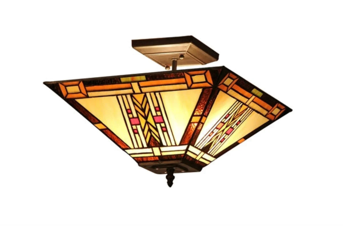 Chloe Lighting CH33291MS14-UF2 Gode Tiffany-Style 2 Light Mission Semi-Flush Ceiling Fixture 14`` Shade