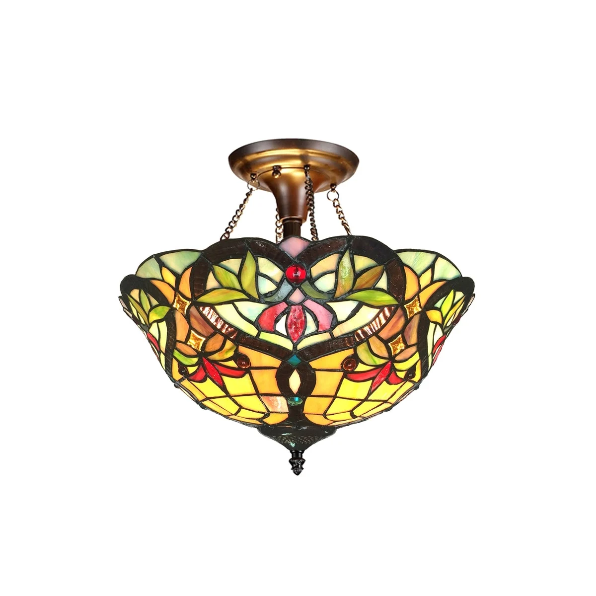 Chloe Lighting CH33389VR16-UF2 Bertram Tiffany-Style 2 Light Victorian Semi-Flush Pendant 16`` Shade