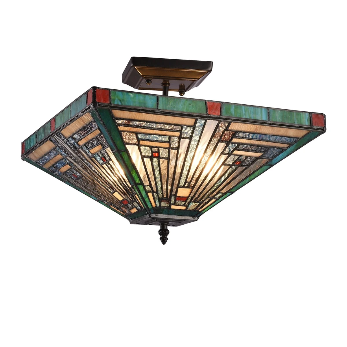 Chloe Lighting CH3T359BM14-UF2 Innes Tiffany-Style Blackish Bronze 2 Light Mission Ceiling Fixture 14`` Wide