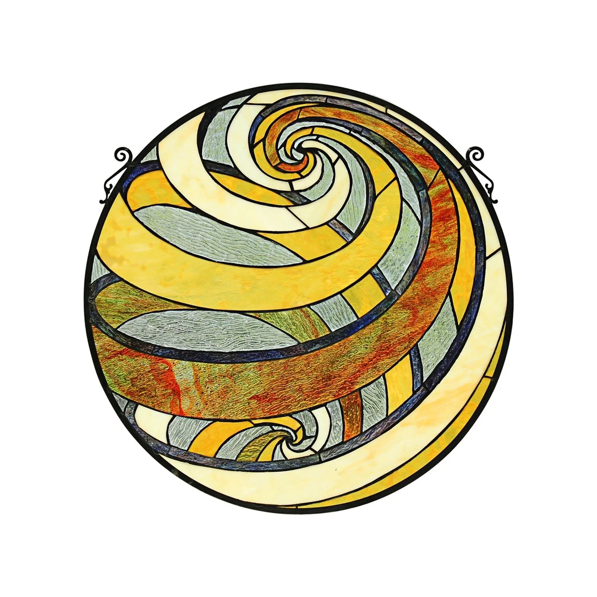 Chloe Lighting CH8P005AG23-RND Terra Tiffany-Style Geometric Stained Glass Window Panel 23`` Width