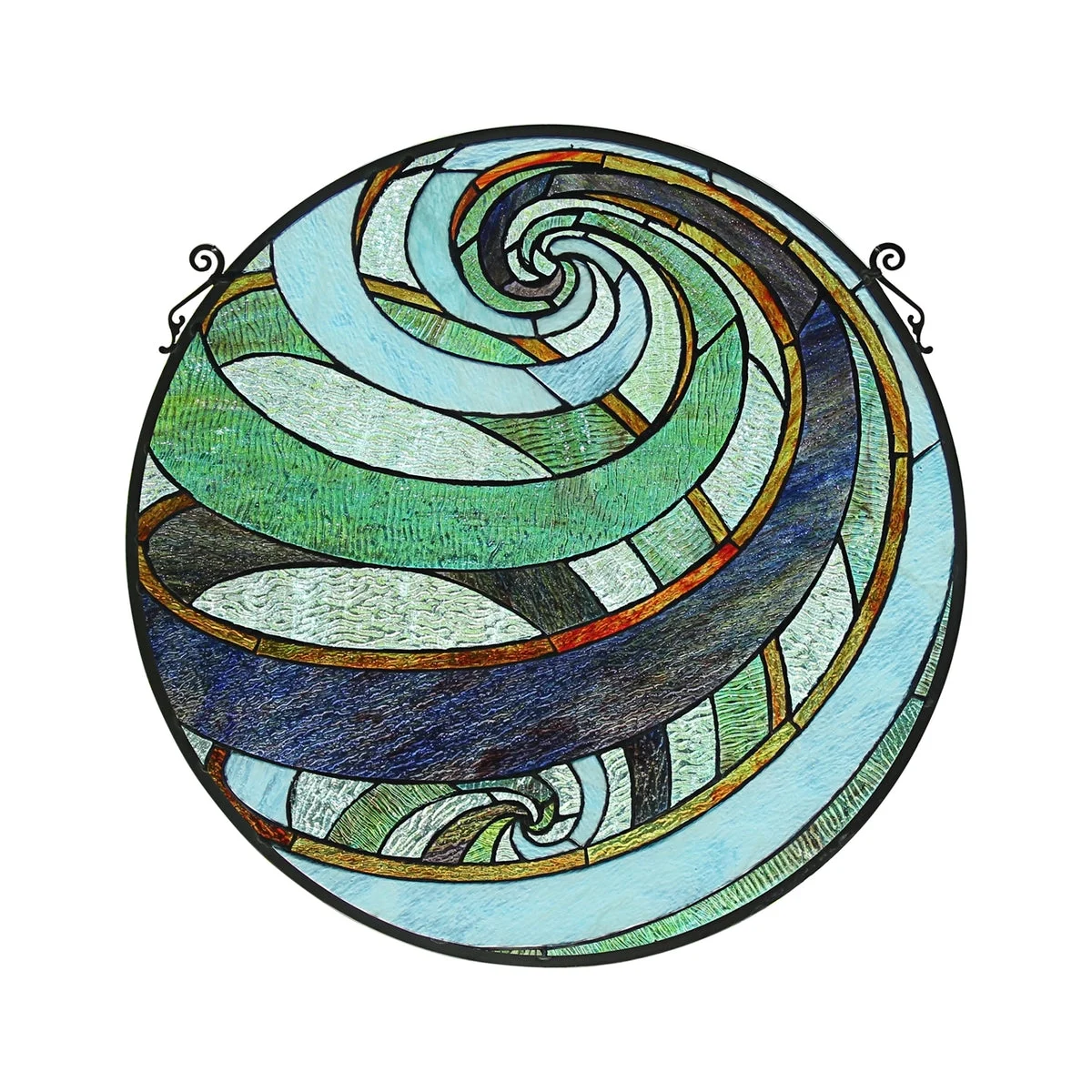 Chloe Lighting CH8P005BG23-RND Terra Tiffany-Style Geometric Stained Glass Window Panel 23`` Width