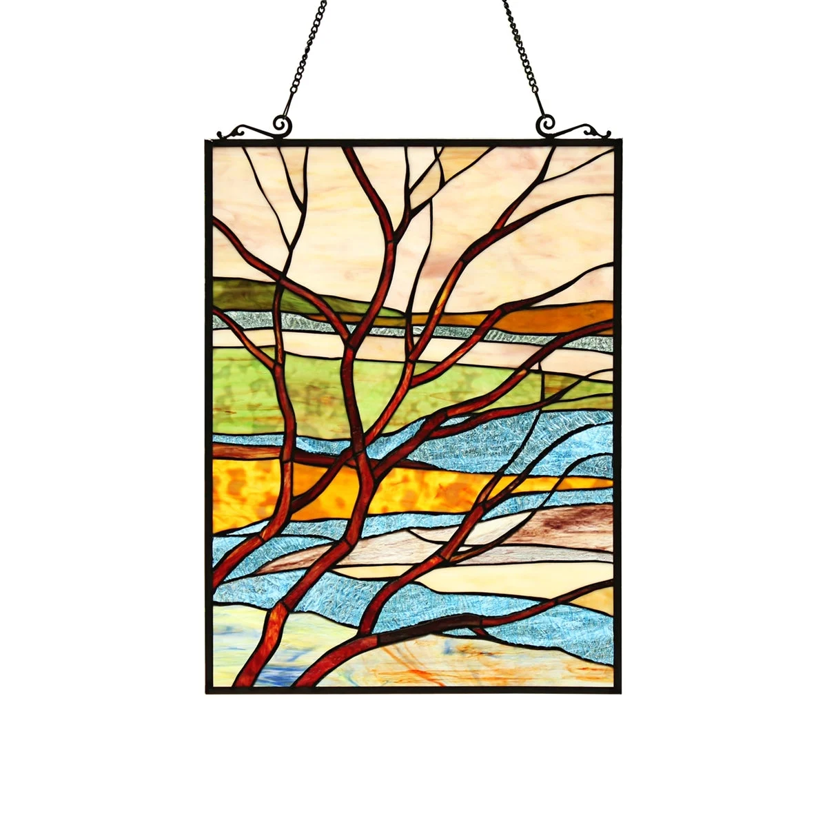 Chloe Lighting CH8P006TF24-VRT Dawn Tiffany-Style Landscape Stained Glass Window Panel 24`` Height