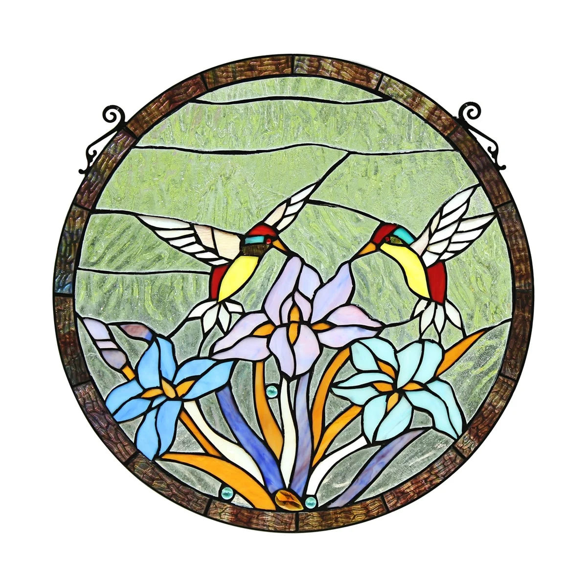 Chloe Lighting CH8P022BA20-RND Crimson Topaz Tiffany-Style Animal Stained Glass Window Panel 20`` Height