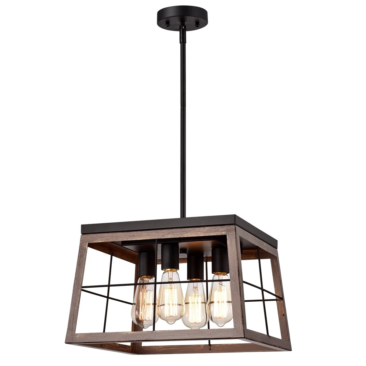 Chloe Lighting IRONCLAD Industrial 4-Light Pendant Ceiling Fixture, 16" Wide, Ancient Wood Finish with Metal Frame