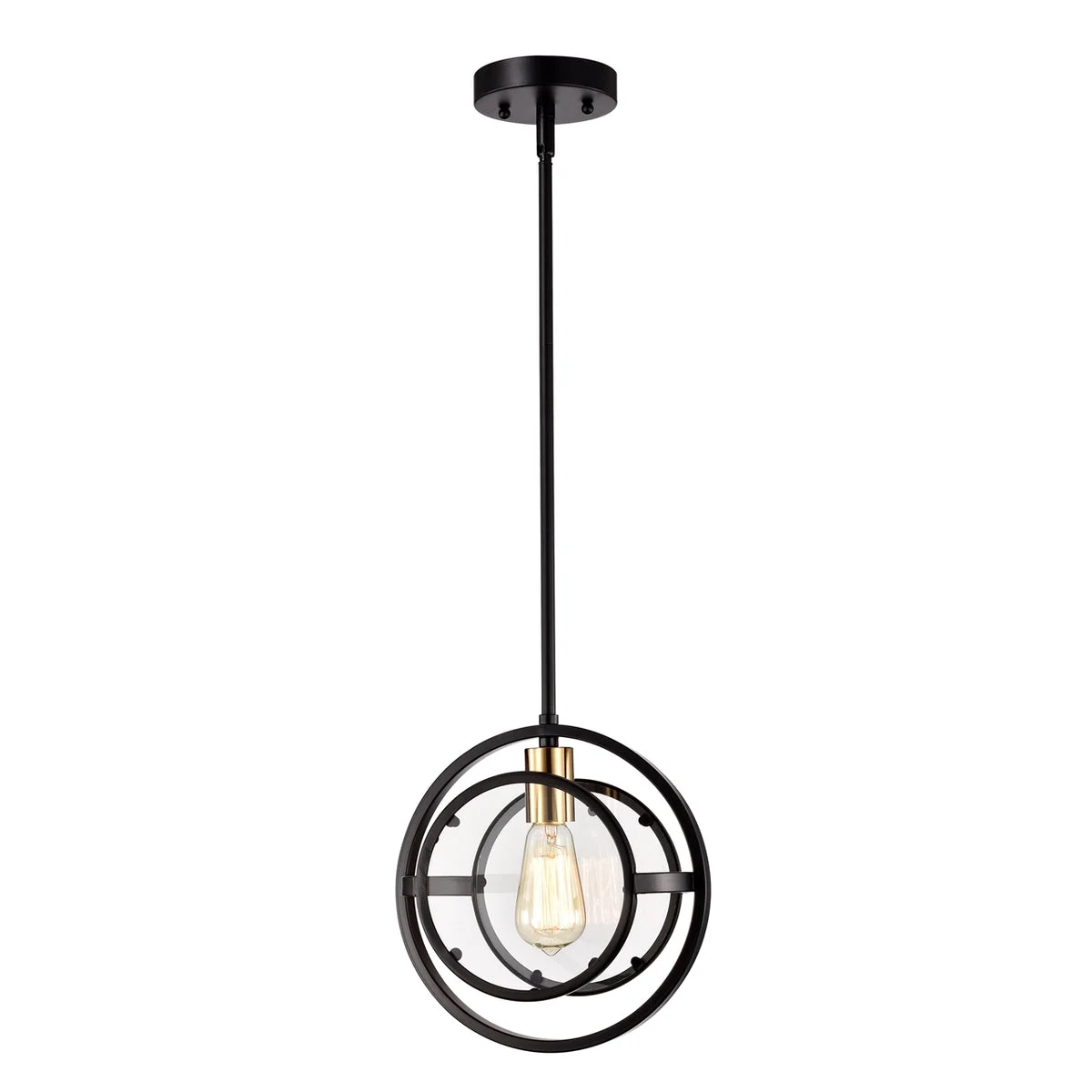 Chloe Lighting CH2D807BB10-DP1 Christine Transitional 1 Light Black And Burnished Brass Mini Pendant Ceiling Fixture 10`` Wide