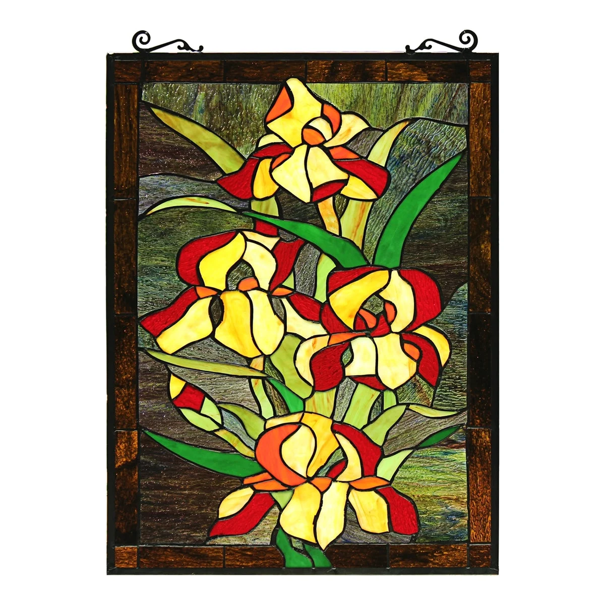 Chloe Lighting CH8P032OF25-VRT Fire Lily Tiffany-Style Floral Stained Glass Window Panel 25`` Height