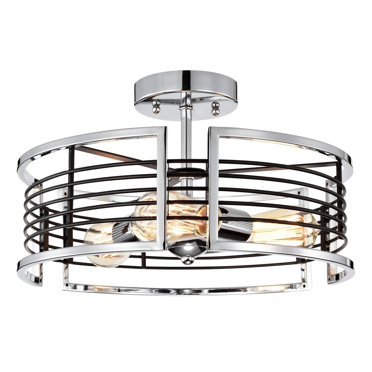 Chloe Lighting CH2R416CM15-SF3 Ironclad Industrial 3 Light Chrome Semi-Flush Ceiling Fixture 15`` Wide
