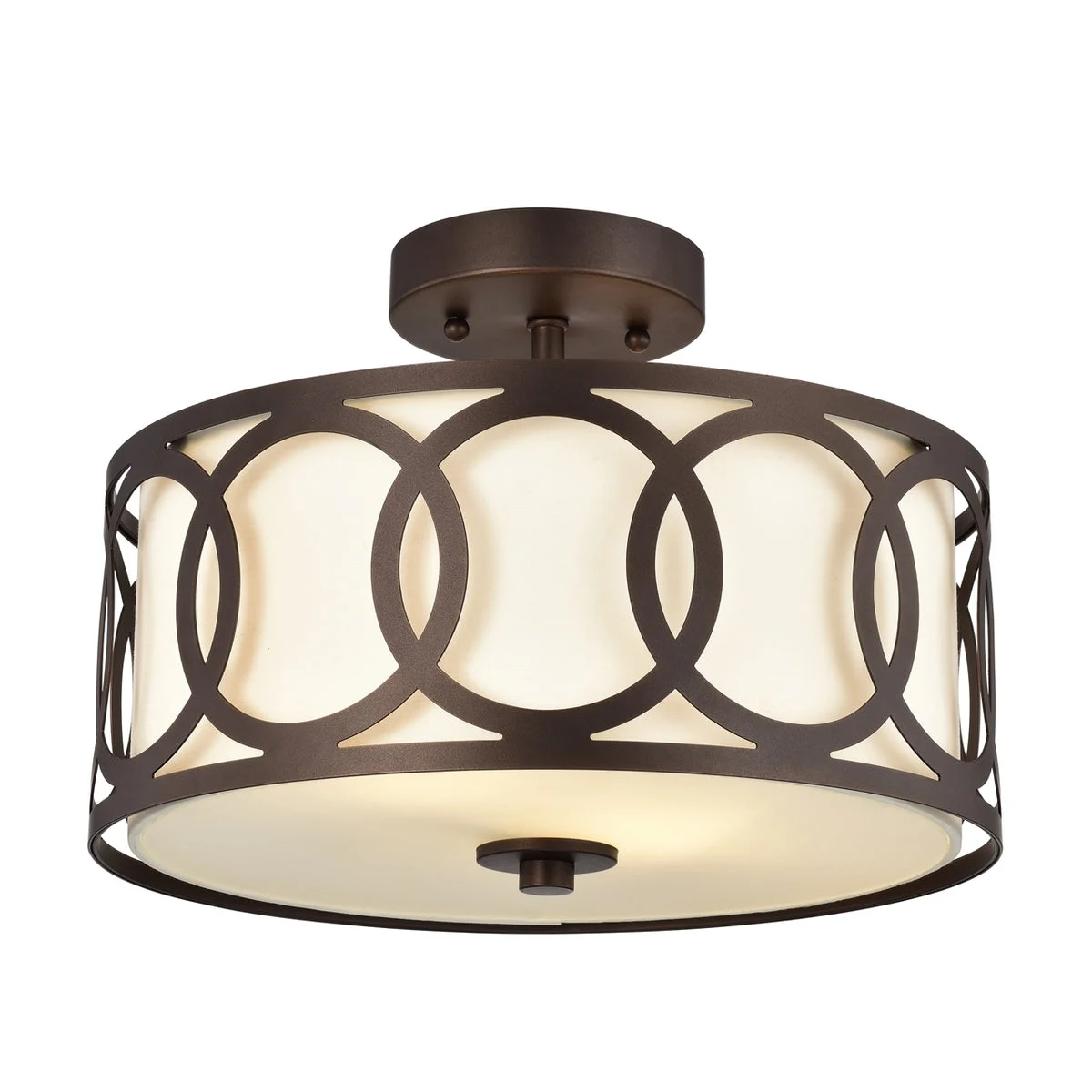 Chloe Lighting BRONX Transitional 2-Light Semi-Flush Ceiling Fixture, 13" Wide, Oil Rubbed Bronze with Frosted Glass Shade