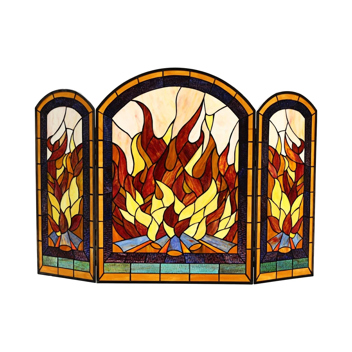 Chloe Lighting CH8F001YG42-GFS Flame Tiffany-Style 3pcs Arched Folding Fireplace Screen 42`` Wide