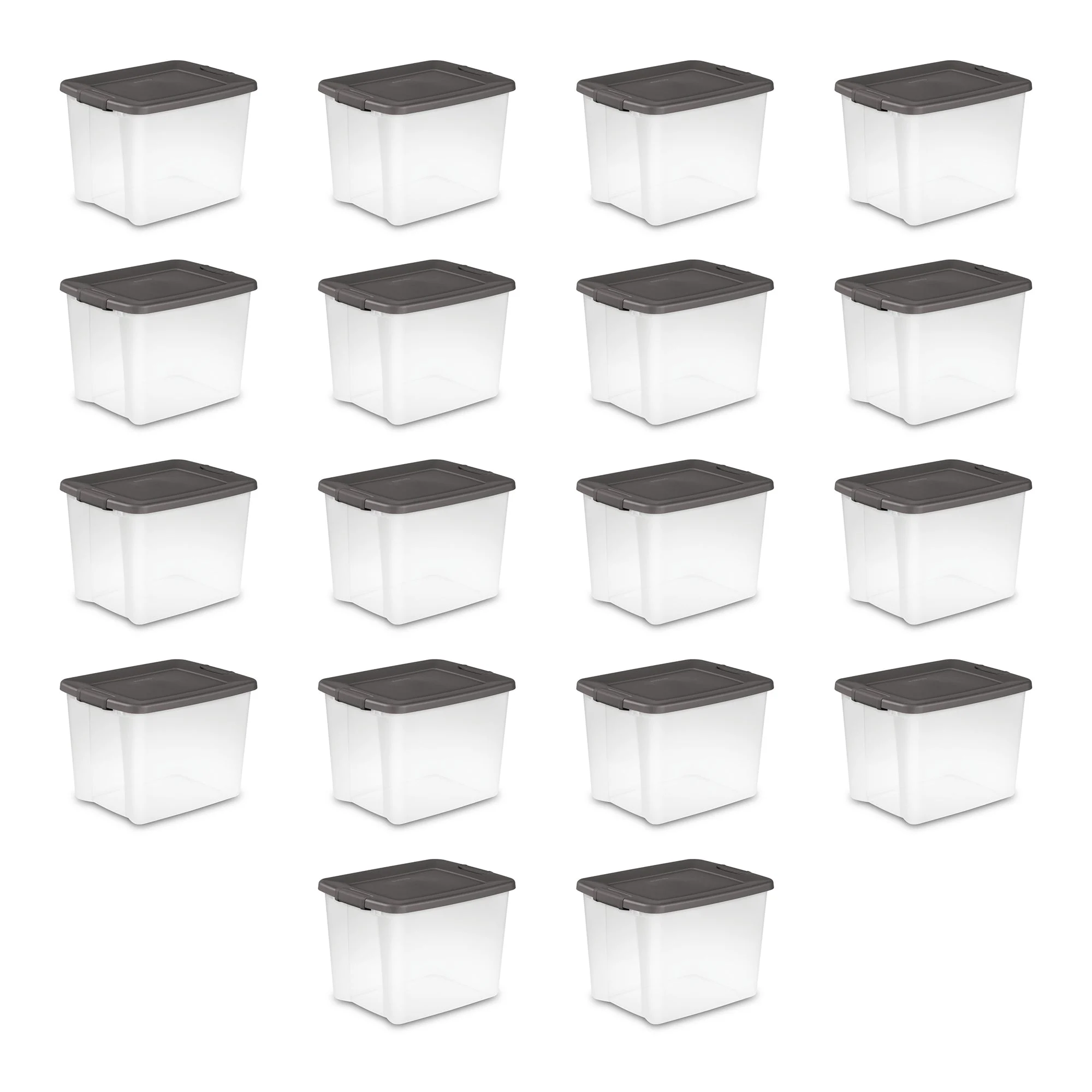Sterilite ShelfTotes 50 Quart Clear Latched Plastic Storage Container, 18 Pack