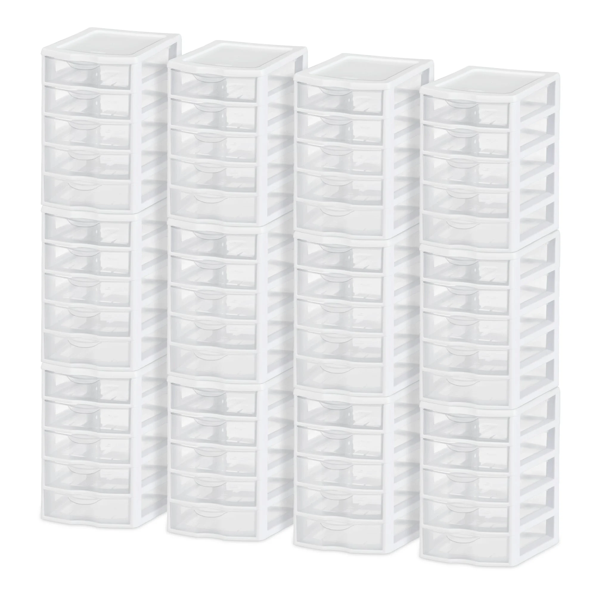 Sterilite Clearview Plastic Small 5 Drawer Desktop Storage Unit, White (12 Pack)