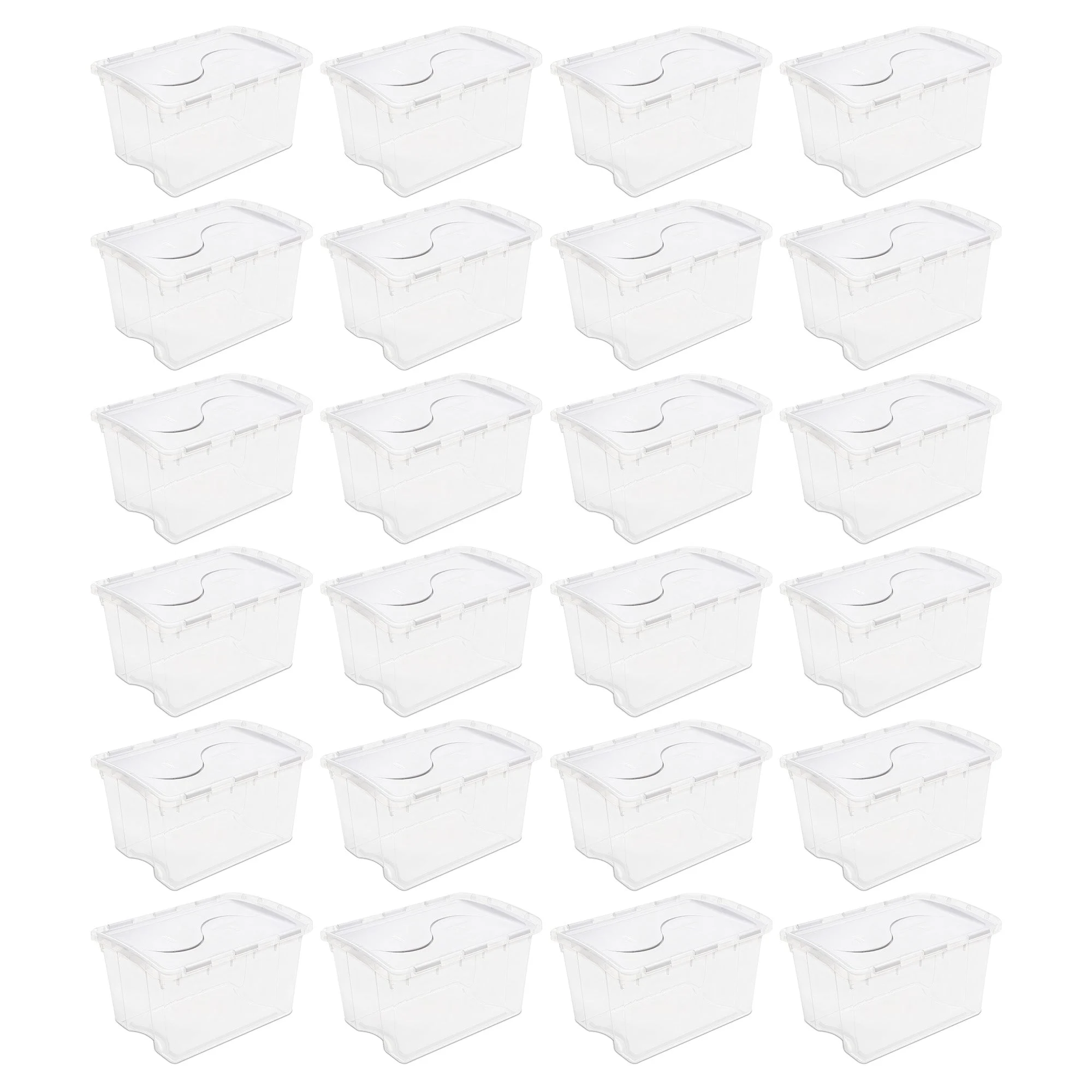 Sterilite 48 Qt Hinged Lid Storage Box Plastic Stackable Bin with Lid, 24 Pack