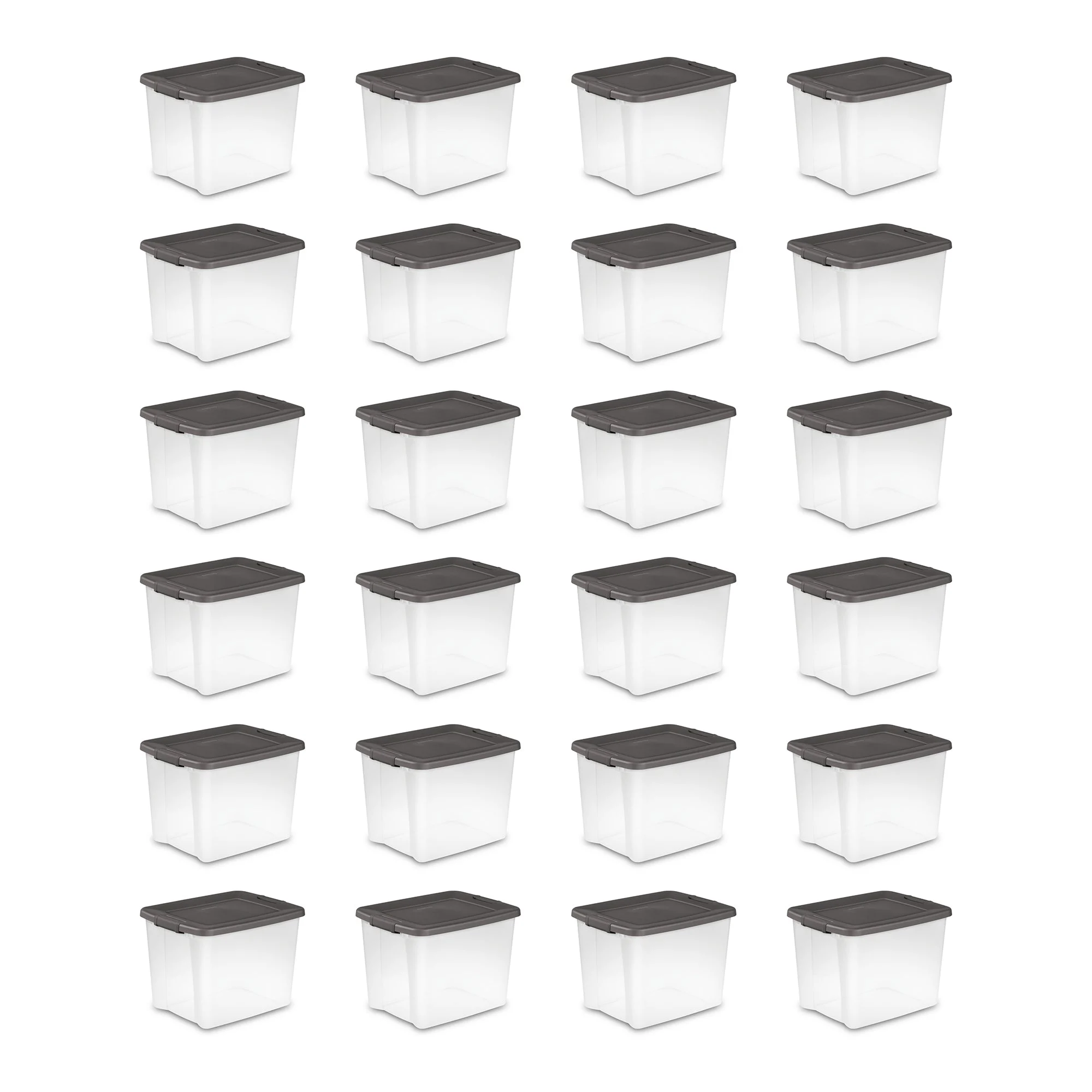 Sterilite ShelfTotes 50 Quart Clear Latched Plastic Storage Container, 24 Pack