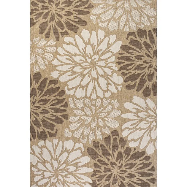 Zinnia Modern Floral Textured Weave 144" L x 108" W Indoor/Outdoor Area Rug - Brown/Cream
