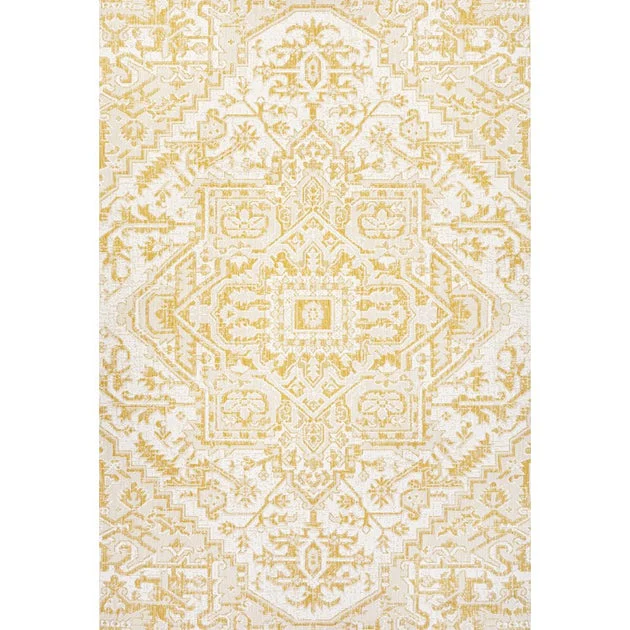 Estrella Bohemian Medallion Textured Weave 91" L x 63" W Indoor/Outdoor Area Rug - Cream/Yellow