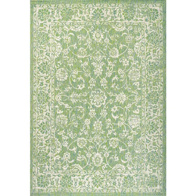 Tela Bohemian Textured Weave Floral 72" L x 47" W Indoor/Outdoor Area Rug - Cream/Green