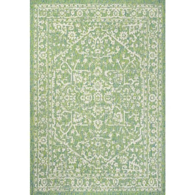 Malta Bohemian Medallion Textured Weave 91" L x 63" W Indoor/Outdoor Area Rug - Cream/Green