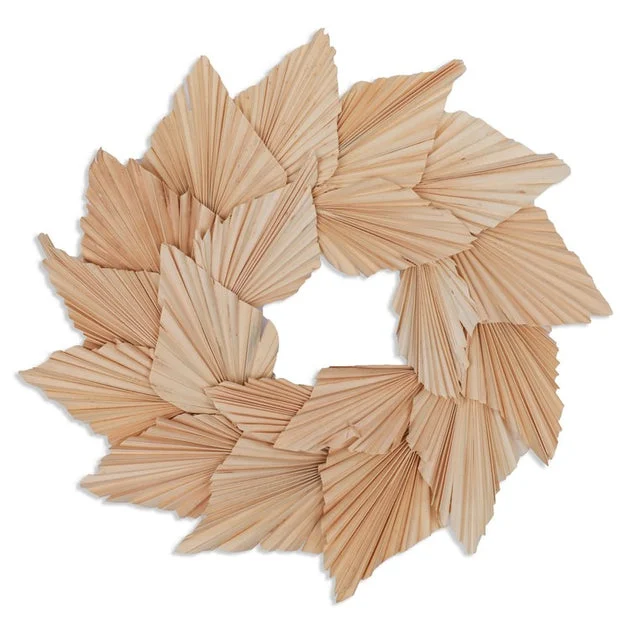 17" Natural Preserved Bleached Palm Spear Wreath