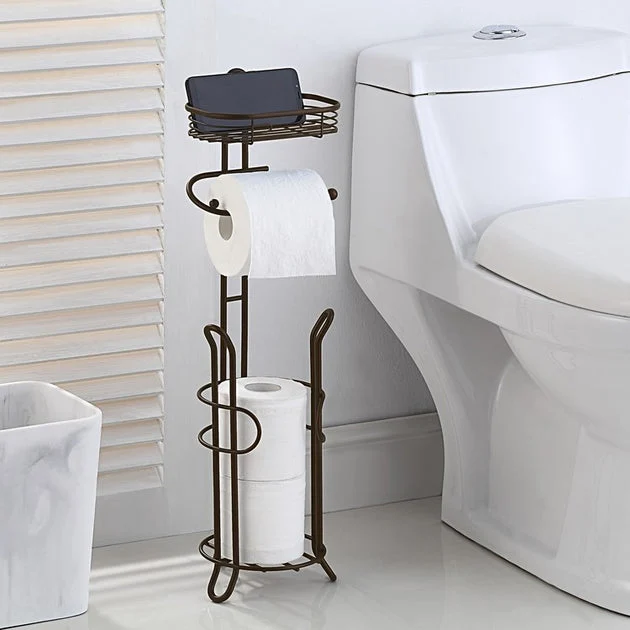 Heavyweight Freestanding Toilet Paper Holder with Reserve Storage and Shelf - Oil Rubbed Bronze