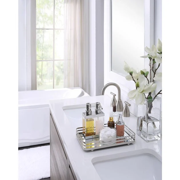 Rectangular Vanity Tray with Mirror Bottom - Satin Nickel