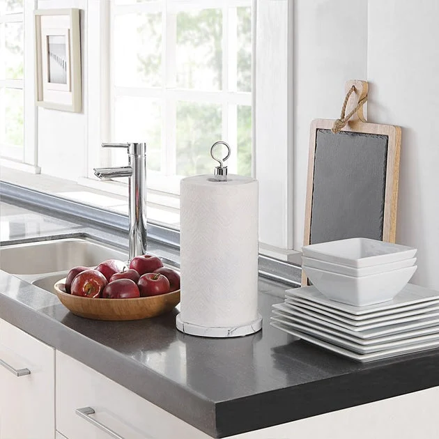 Freestanding Paper Towel Holder with Weighted Faux Marble Base