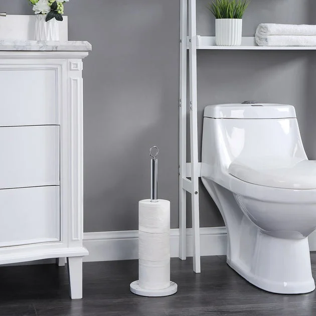 Freestanding Reserve Toilet Paper Holder with Faux Marble Base - Chrome