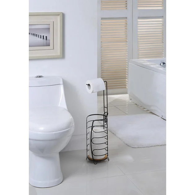 Freestanding Three-Roll Storage Toilet Paper Holder - Black