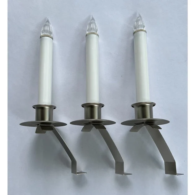 Cambridge Slant Bracket LED Battery-Operated Window Candles with Sensor Set of 3 - Pewter