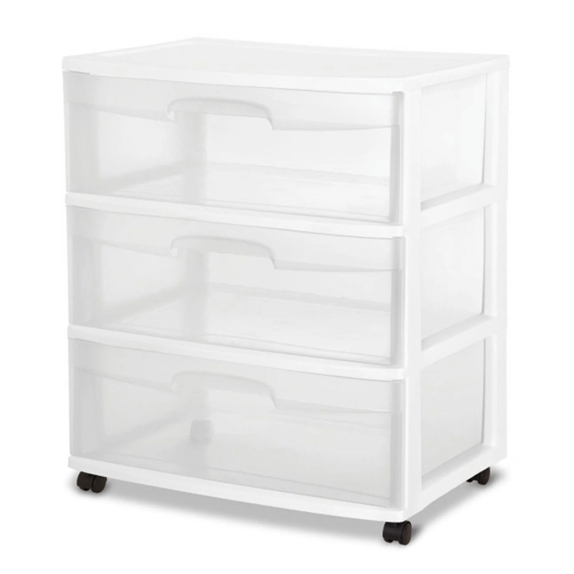Sterilite At Home 3 Drawer Wide Storage Cart Container with Casters (3 Pack)