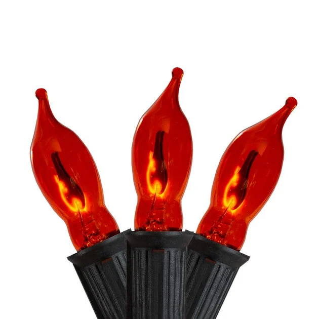 10-Count Flickering Orange Flame C7 Halloween Lights with 9' Black Wire