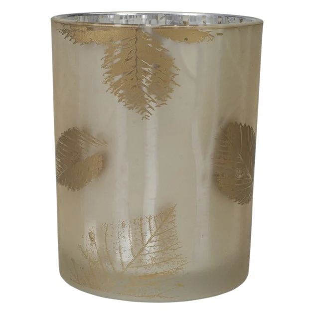 5" Matte Gold and White Birch Flameless Glass Candle Holder