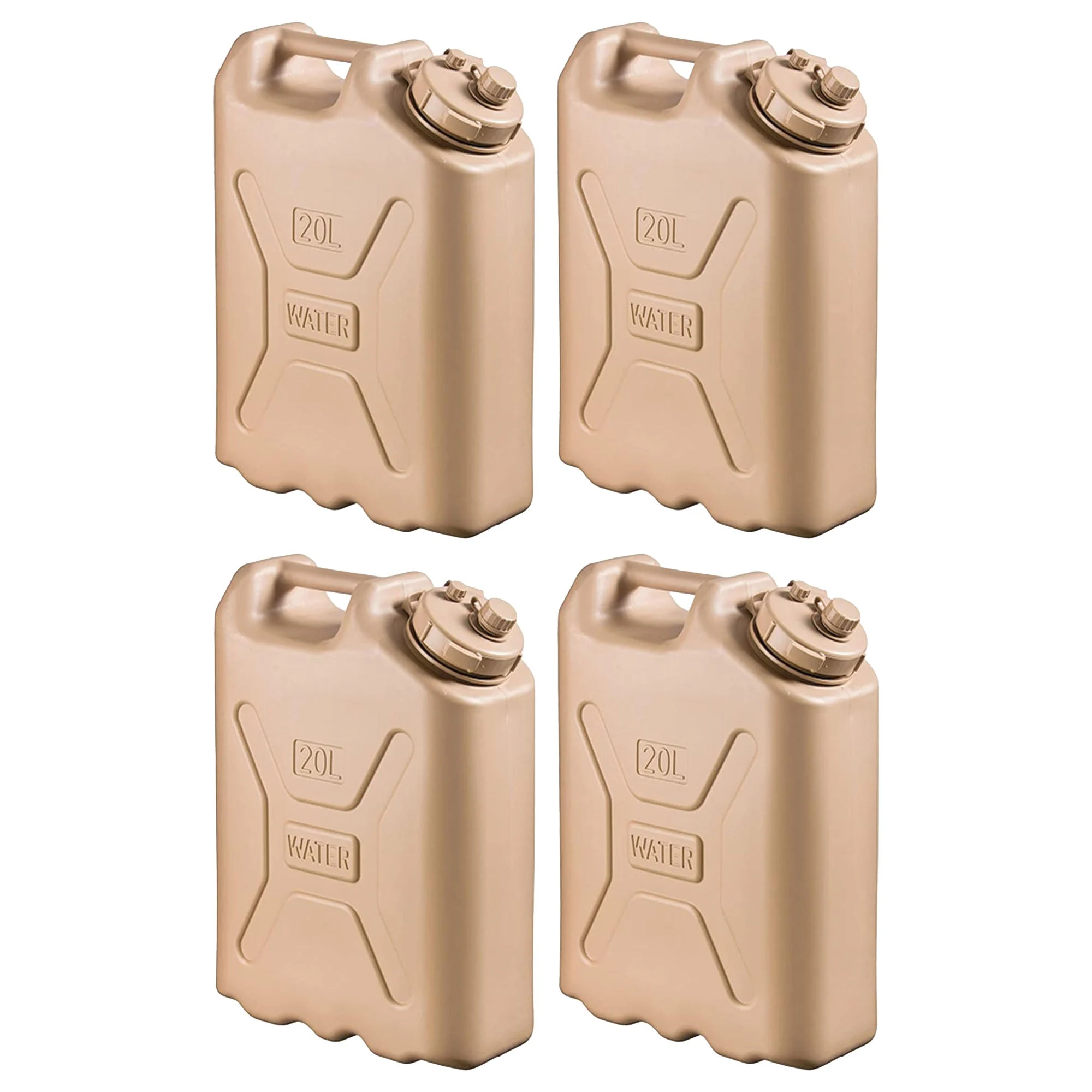 Scepter Lightweight BPA 5 Gallon 20 Liter Portable Water Storage Container, Sand (4 Pack)