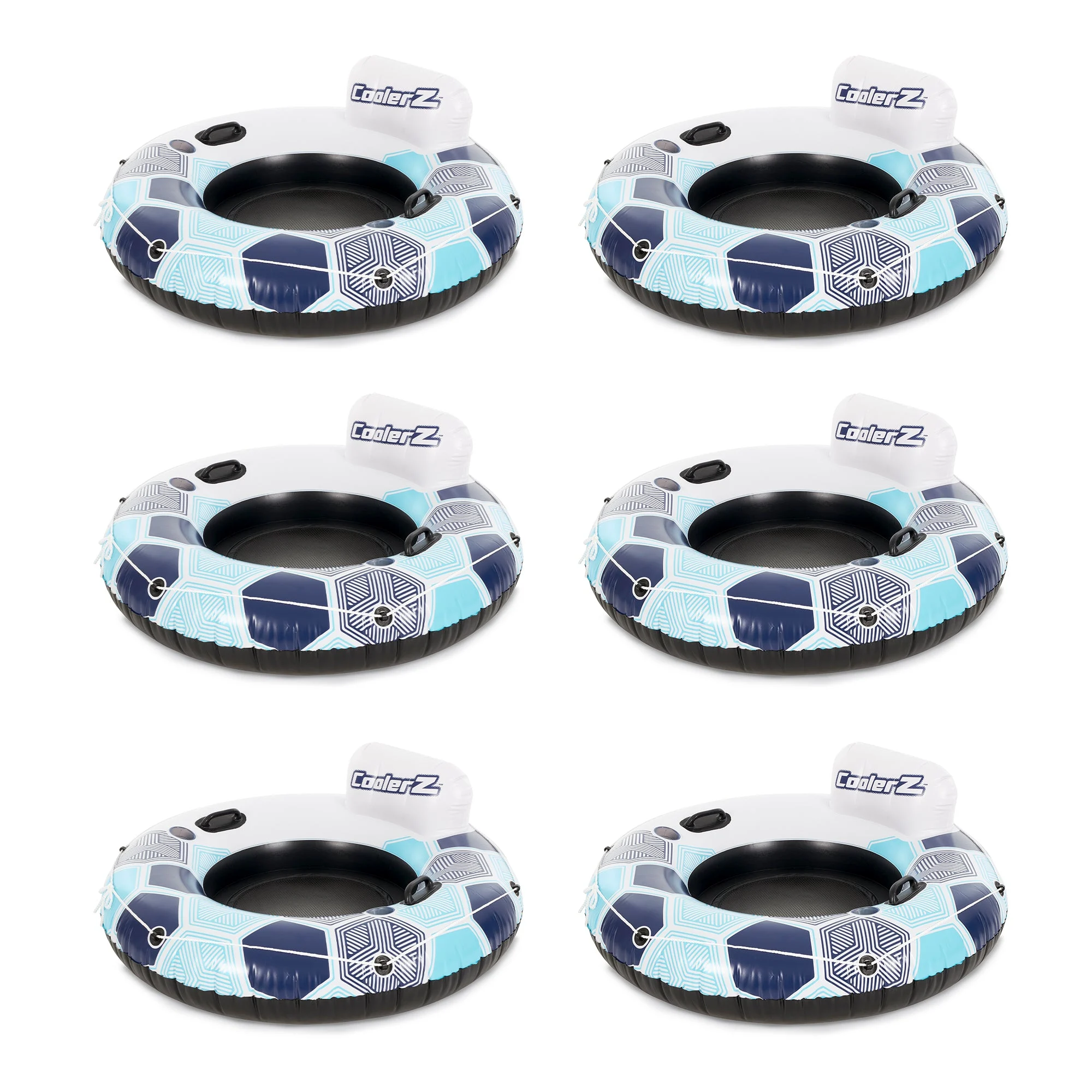 Bestway CoolerZ Rapid Rider Inflatable Lake Pool Tube Float, Blue/Gray, 6 Pack