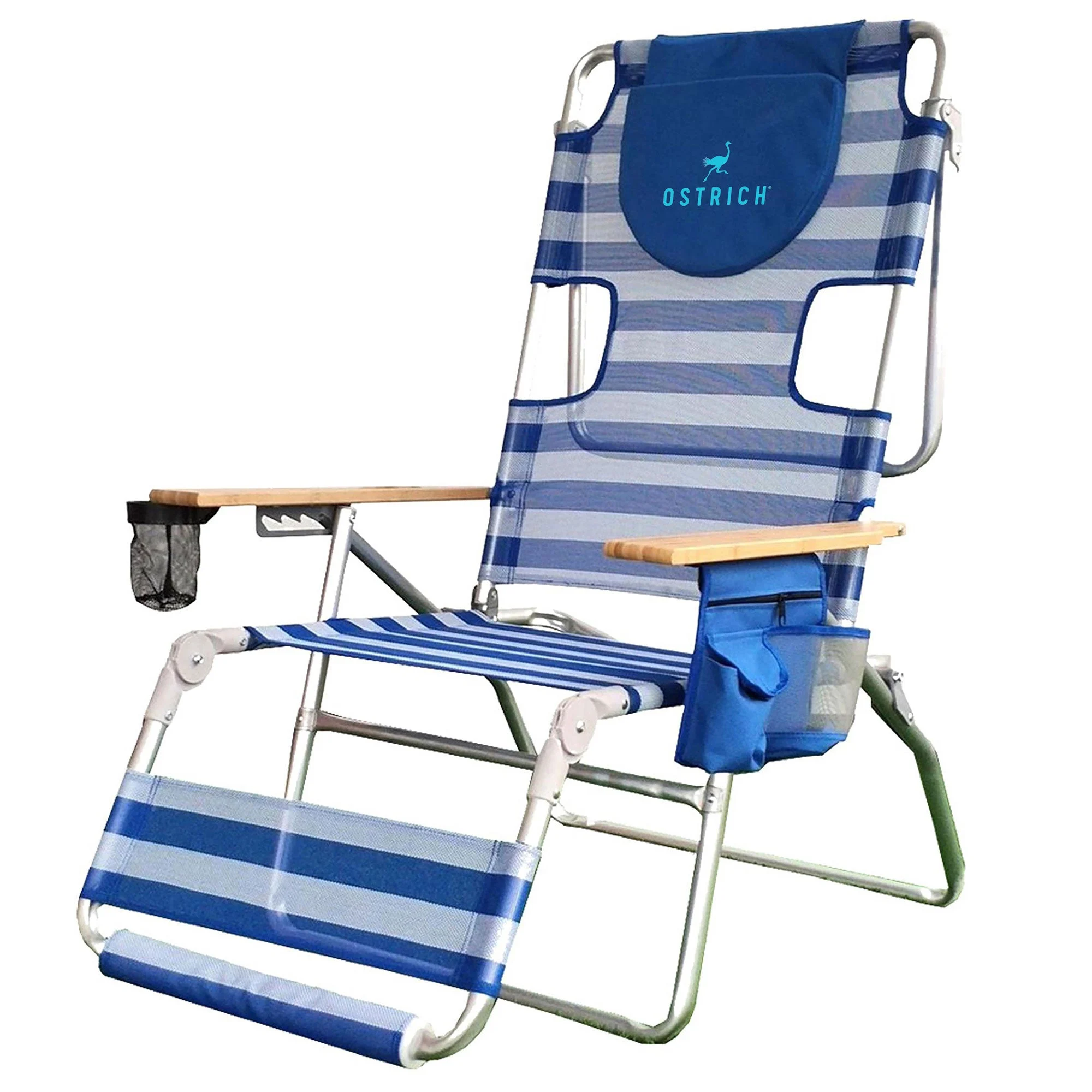 Ostrich The Altitude 3N1 High Back Outdoor Beach Lounge Chair w/Footrest, Stripe