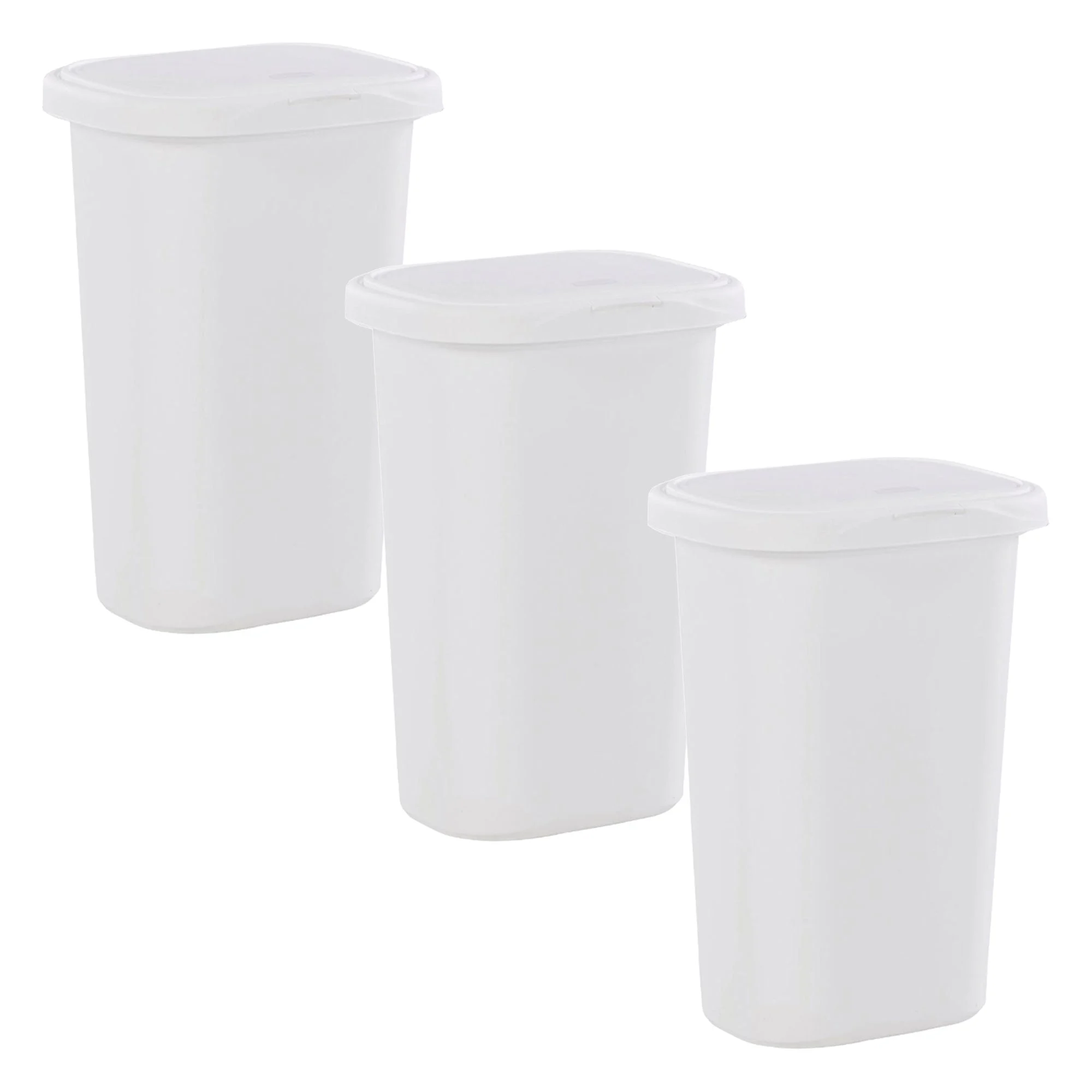Rubbermaid 13.25 Gallon Rectangular Spring-Top Lid Wastebasket, White (3 Pack)