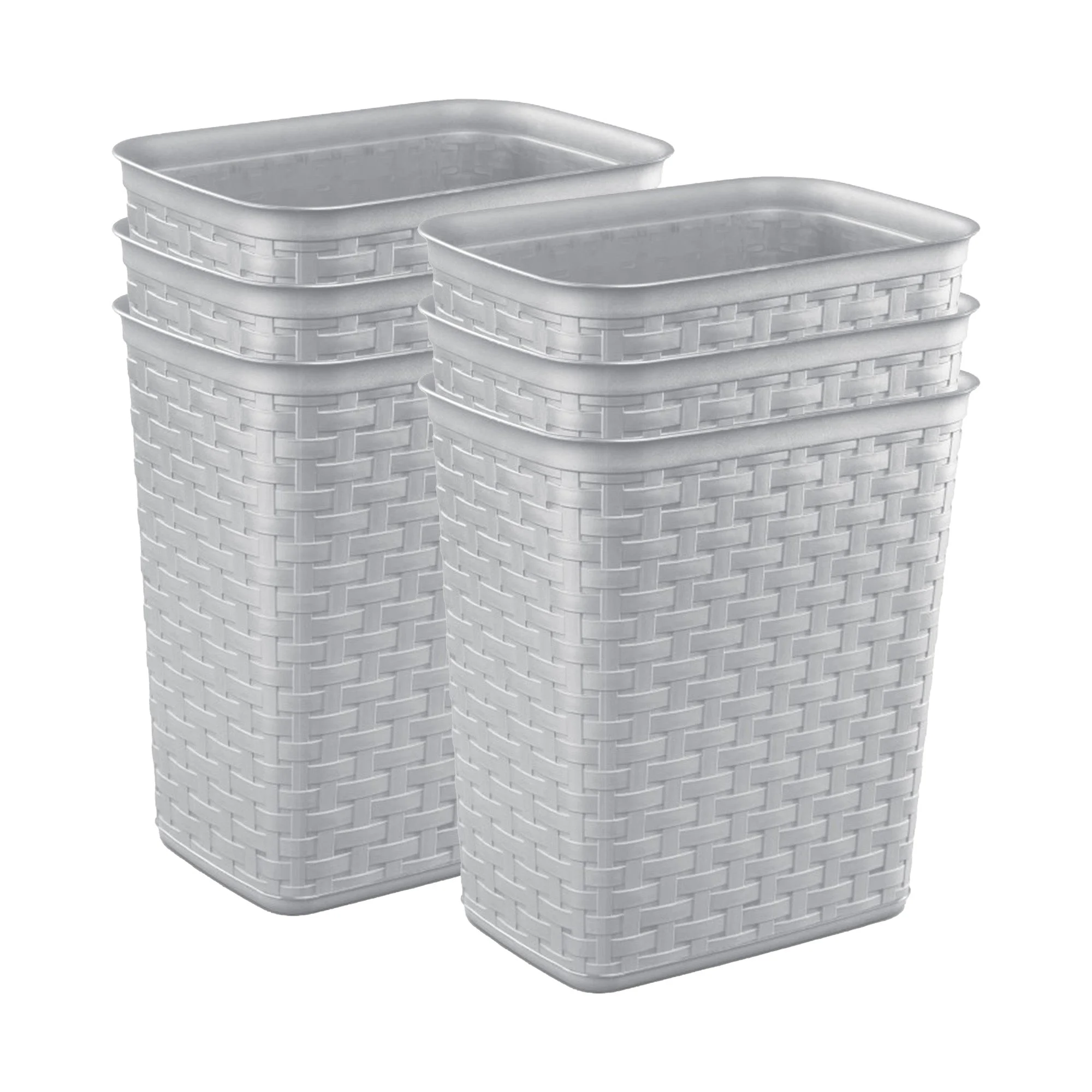Sterilite 3.4 Gallon/13 Liter Decorative Weave Wastebasket, Cement (6 Pack)