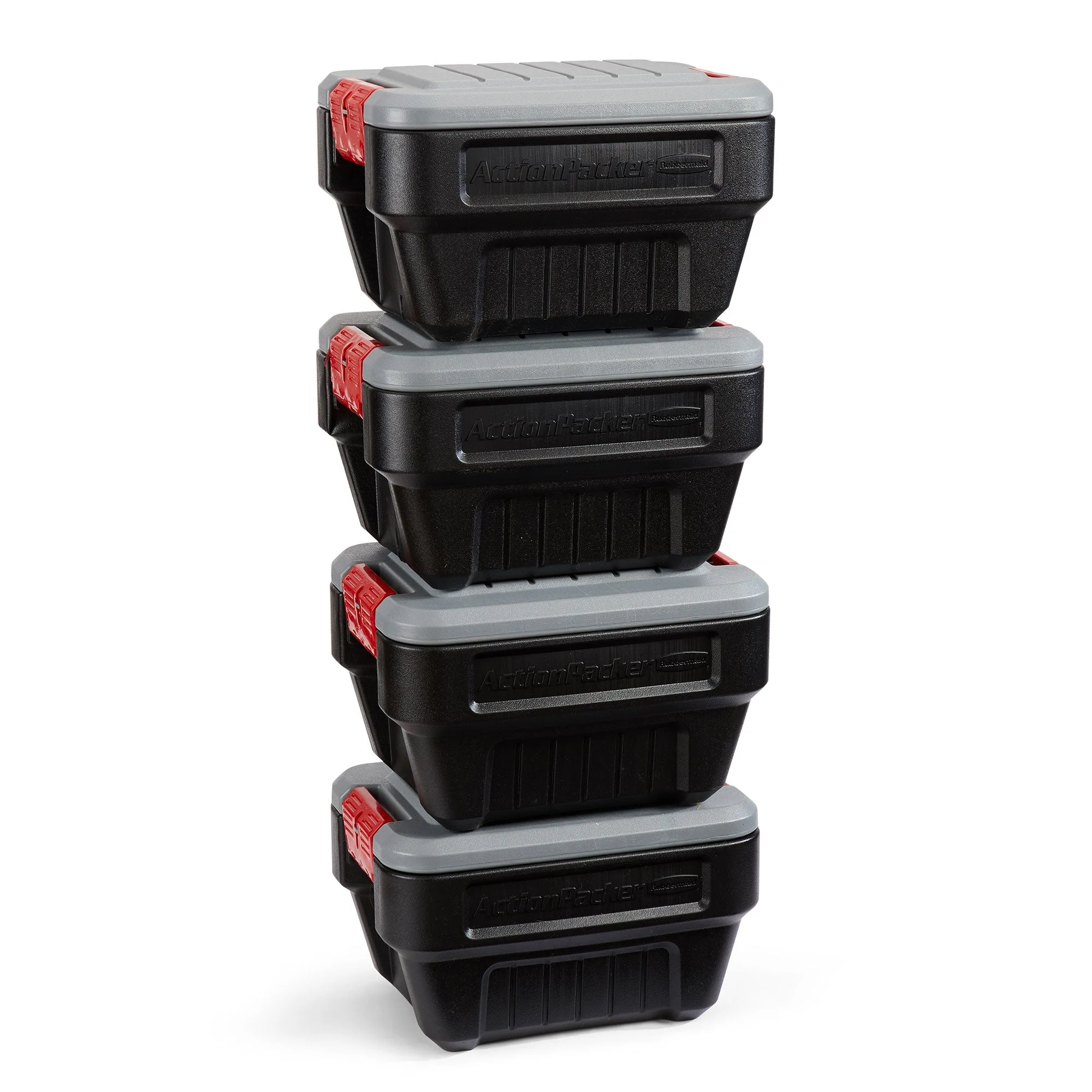 Rubbermaid 8 Gallon Lockable Latch Plastic Storage Container Box, Black (4 Pack)