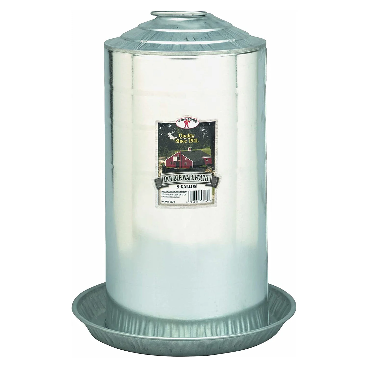 Little Giant 9838 Heavy Duty Steel 8 Gallon Double Wall Poultry Fount Waterer