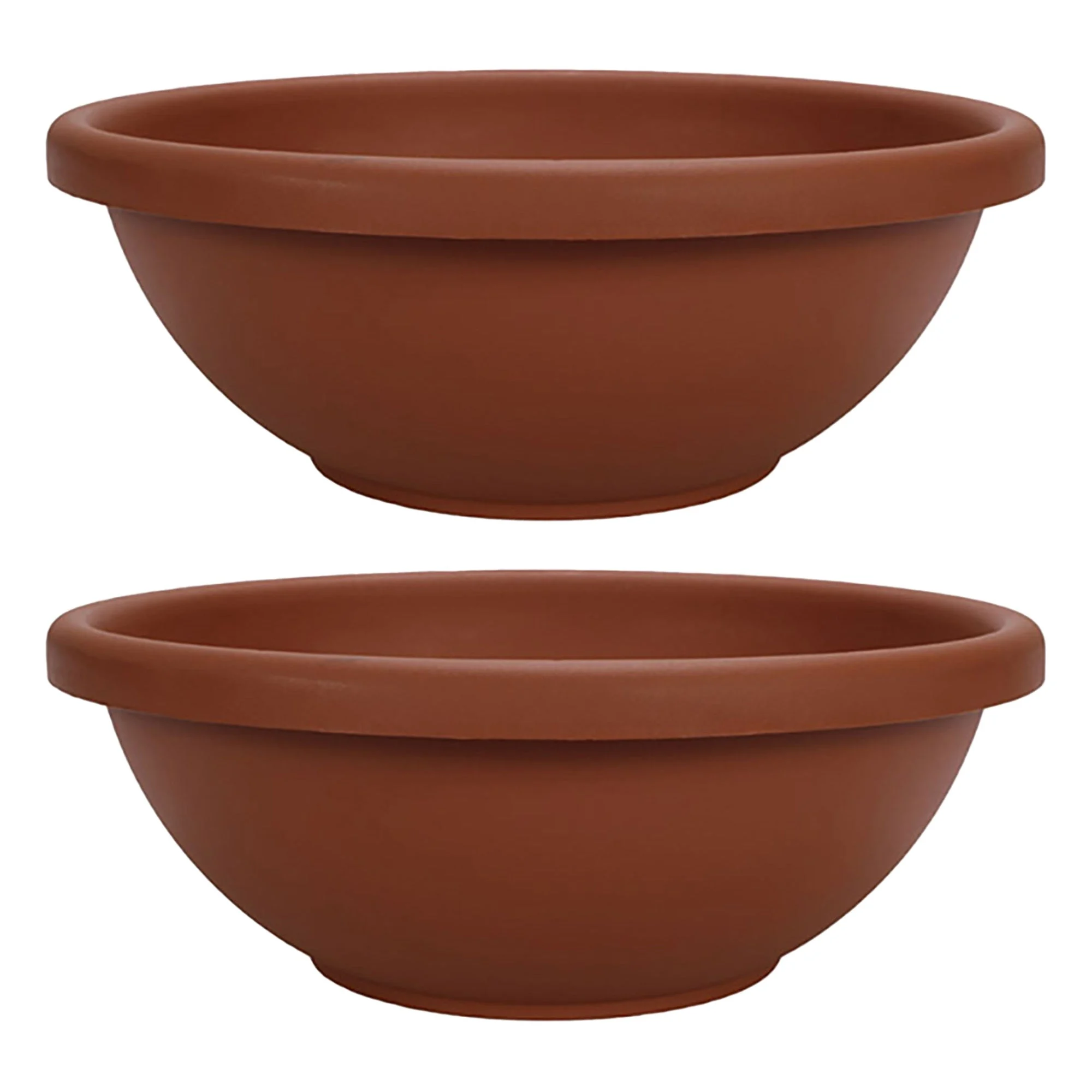HC Companies 18 Inch Resin Garden Bowl Planter Pot, Terra Cotta Clay (2 Pack)