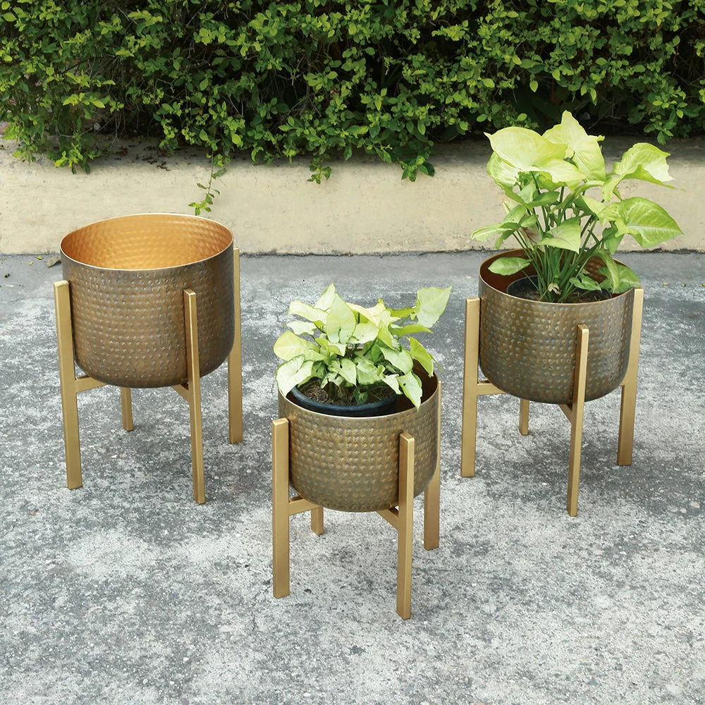 Hammered Metal Planter Holder – 14"H Textured Indoor Accent by SPI Home
