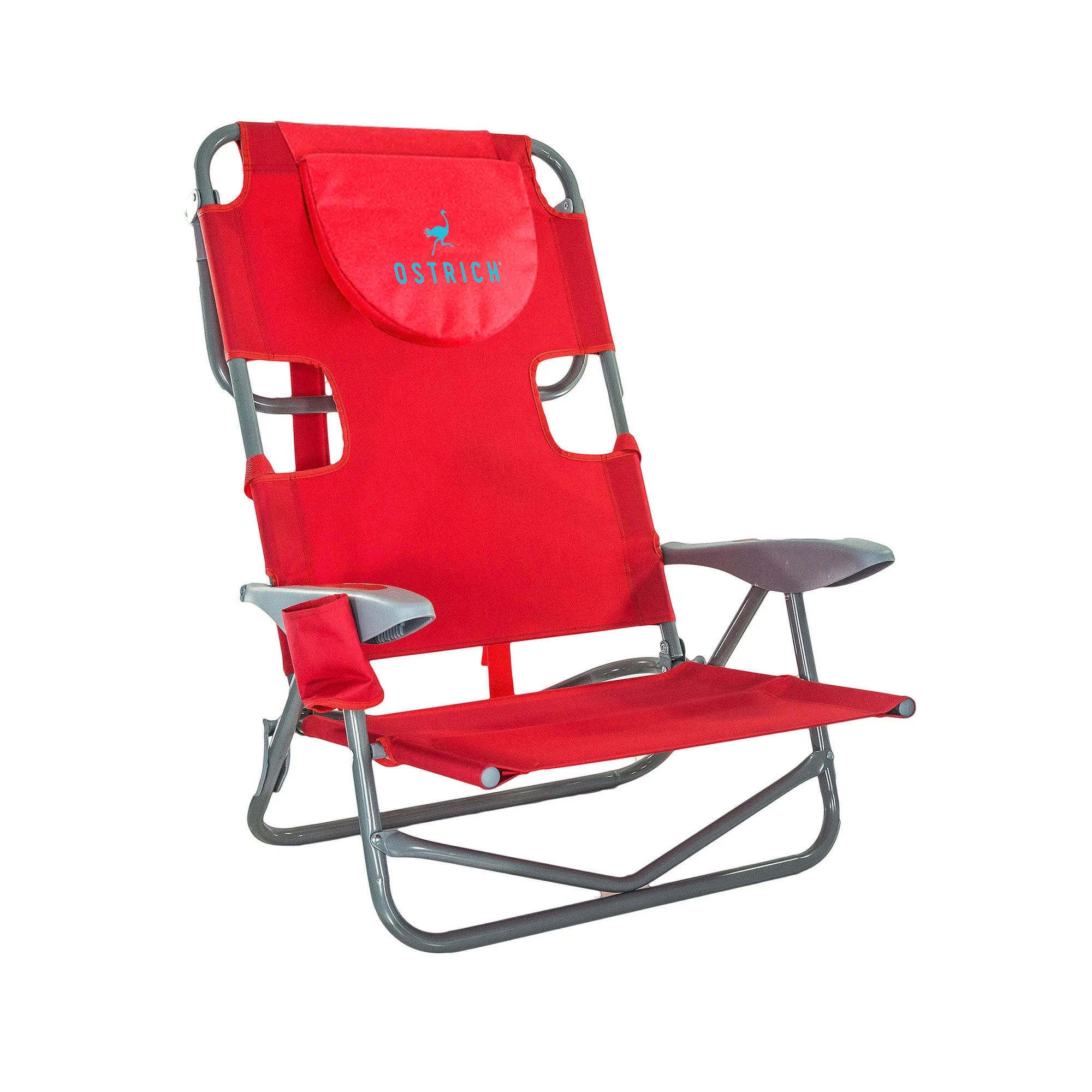 Ostrich The Heavy-Duty Backpacker Portable Reclining Beach Camping Chair, Red