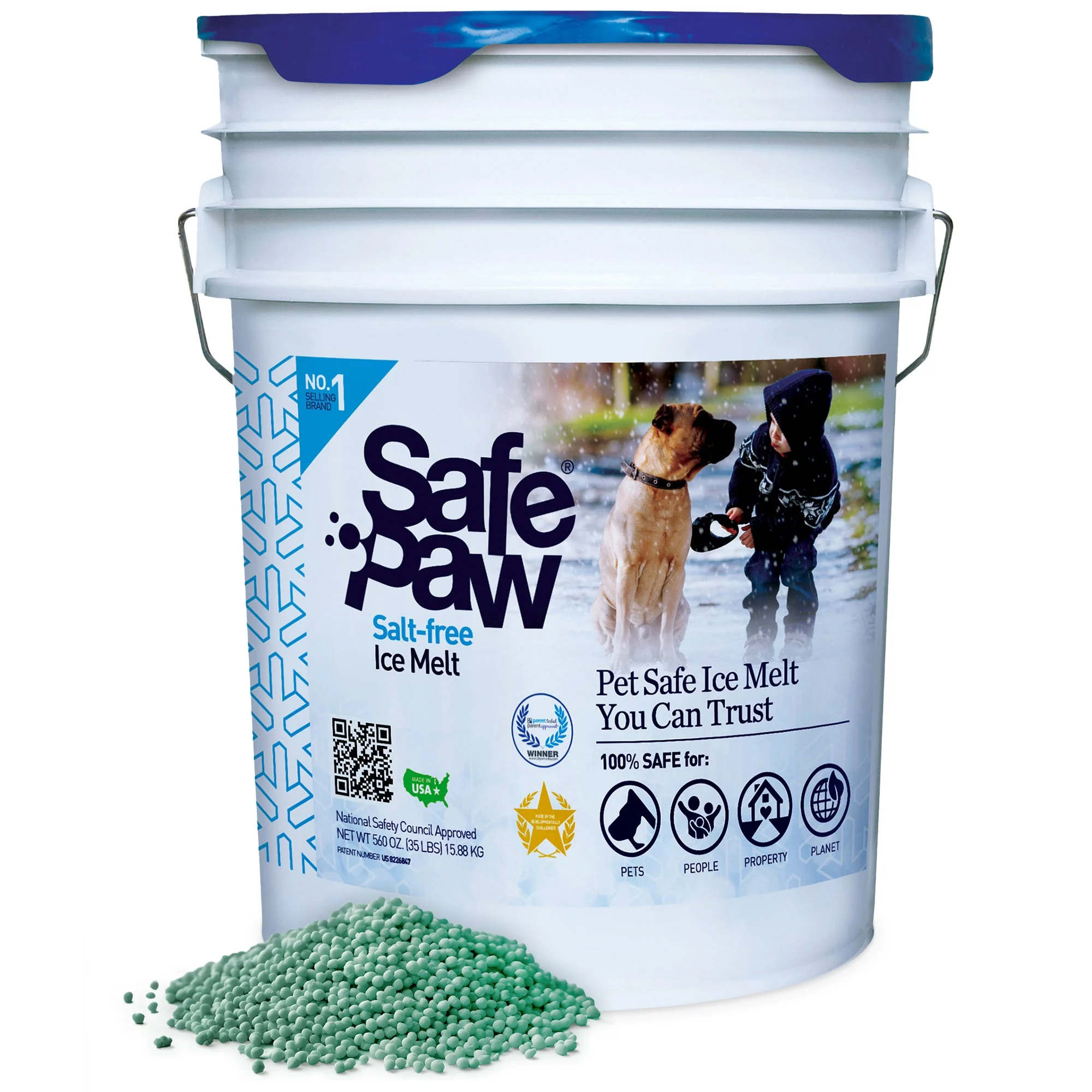 Safe Paw Pet Safe Ice Melt, 100% Salt and Chloride free with Traction Agent, Non-Toxic, Fast Acting, Lasts 3X Longer – 35 Lbs