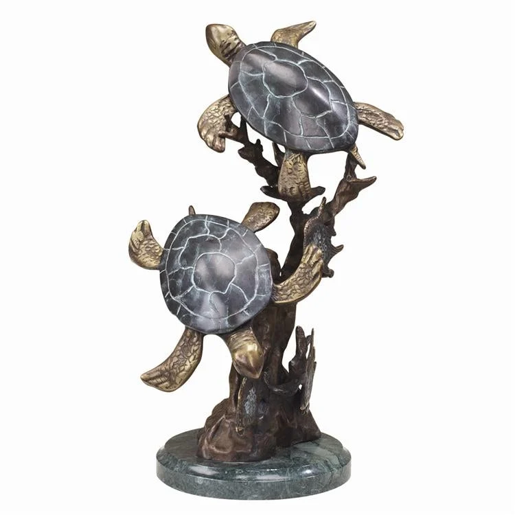SPI Home Brass Sea Turtle Duet – 11" Ocean-Inspired Tabletop Sculpture for Coastal Decor