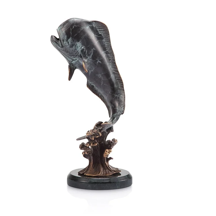 SPI Home Brass Bull Mahi Mahi Figurine – 9" Vibrant Ocean Fish Statue for Coastal or Nautical Decor