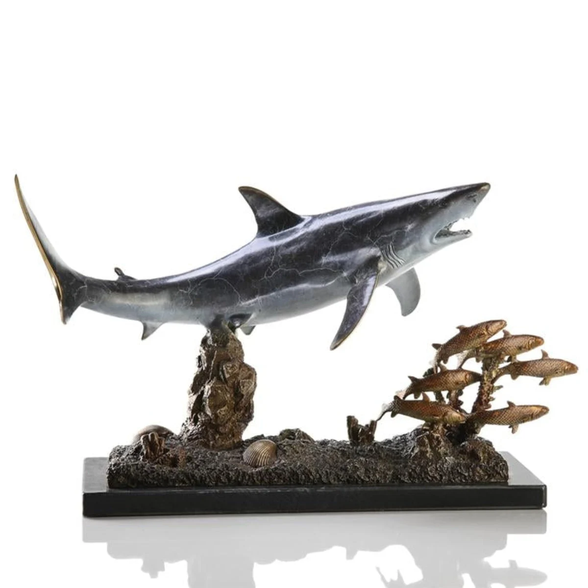 SPI Home Brass Shark with Prey Figurine – 16" Ocean Predator Sculpture for Nautical or Marine-Inspired Decor