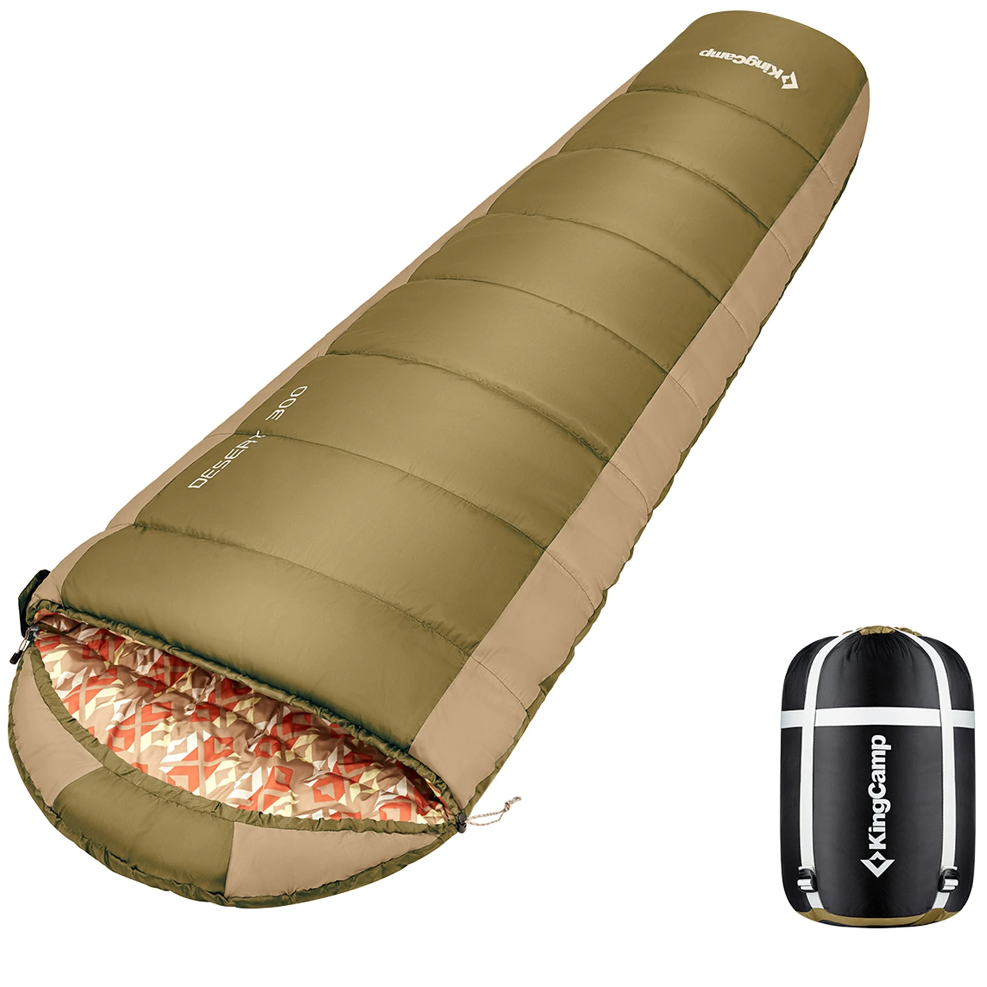 KingCamp Ultralight Warm 3 Season Sleeping Bag w/Compact Compression Sack, Olive