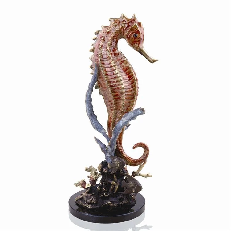 SPI Home Brass Large Seahorse with Coral – 18" Tall Ocean-Inspired Coastal Accent Sculpture