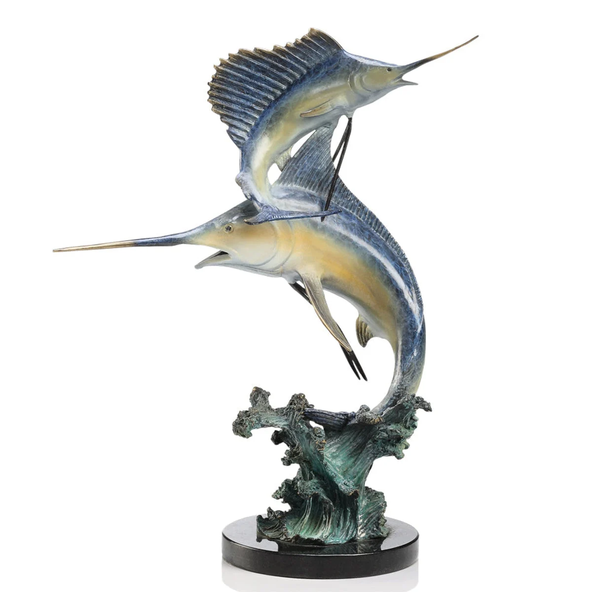 SPI Home Brass Keys Double Marlin and Sailfish – 15" Ocean Game Fish Sculpture for Coastal Decor